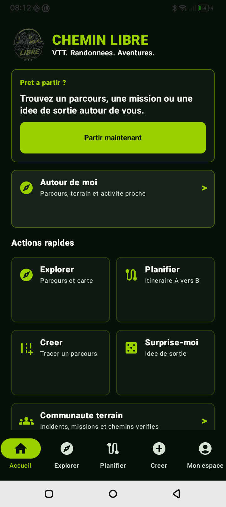 Application Chemin Libre - Accueil