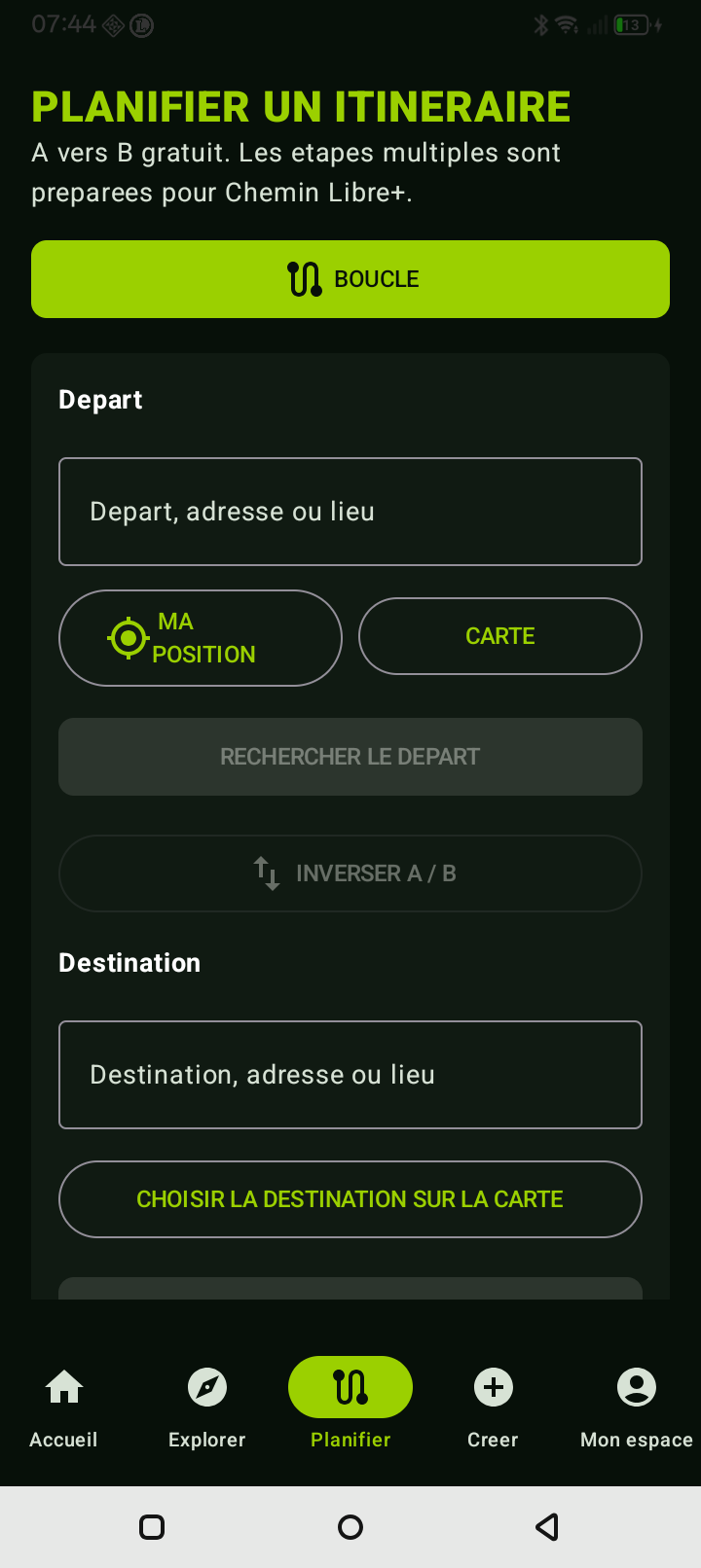 Application Chemin Libre - Planifier